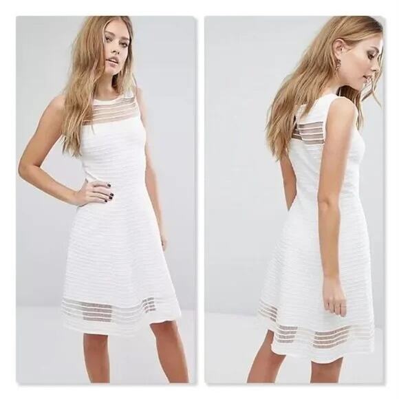 French Connection Illusion Fit & Flare Crepe Knit Mini Dress White 2 Classic - Picture 1 of 14